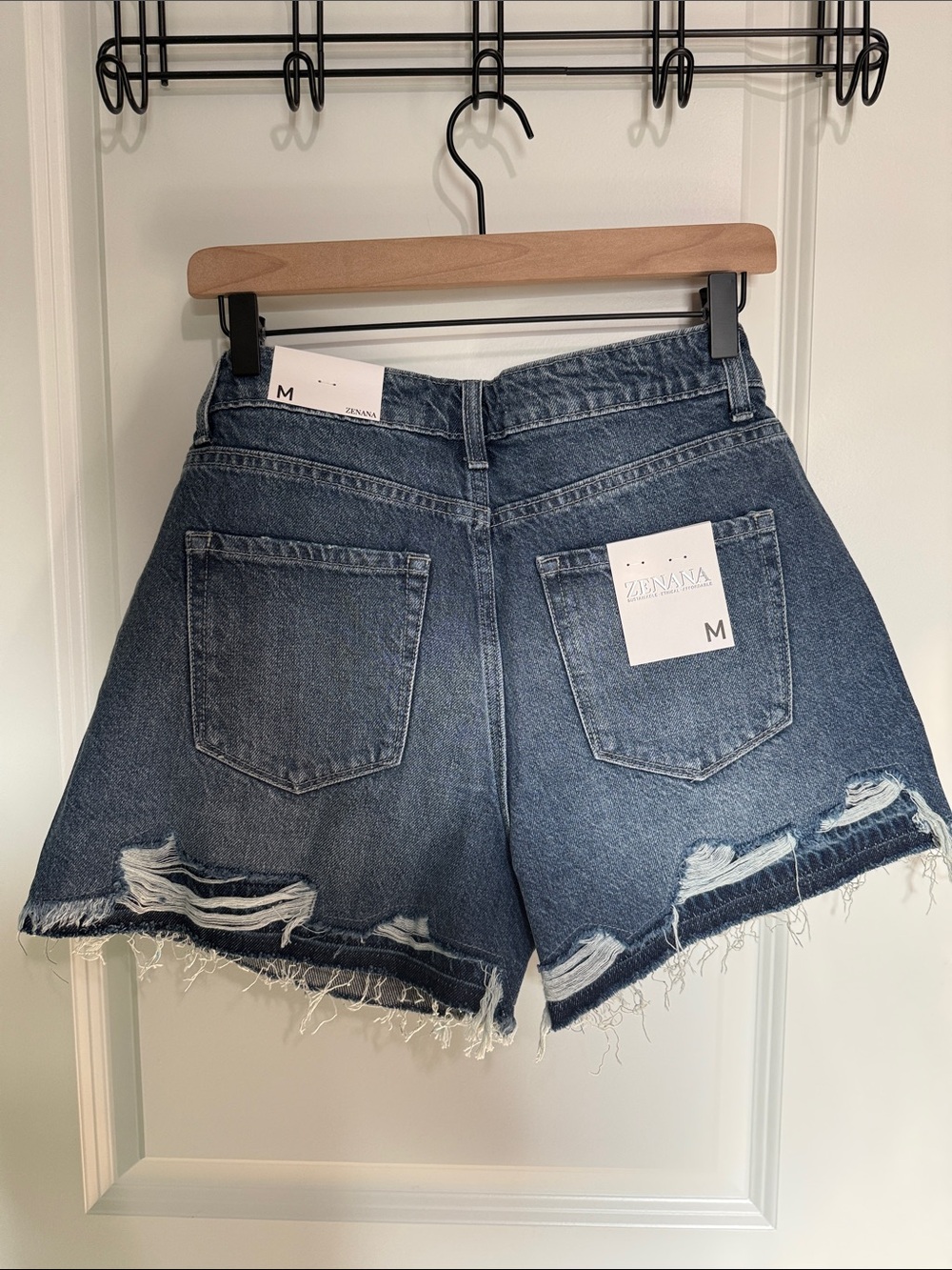 Zenana Outfitters Distressed Blue Denim Cutoff Shorts - Picture 3 of 5